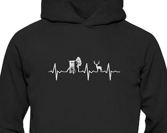Cazador, caza, astas de ciervo, caza, silvicultor, bosque, cazadora, licencia de caza, latido del corazón, asiento alto, idea de regalo: sudadera con capucha y suéter con capucha