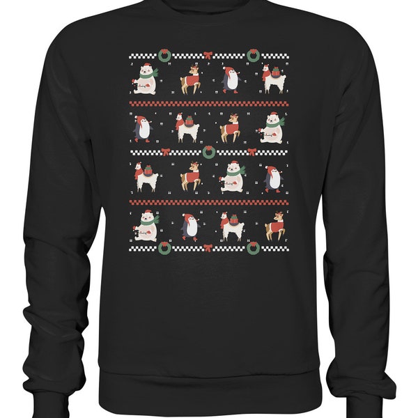 Tiere Ugly Christmas Tier Sweater mit Rentier Pinguin Lama und Bär Weihnachten - Unisex Basic Sweatshirt