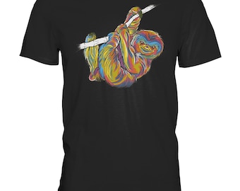 Sloth climbs rainbow colorful colors - premium shirt