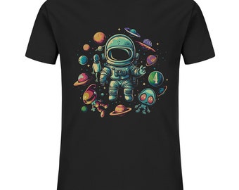 Camiseta 4to cumpleaños Astronauta Planetas Tengo 4 años Ideas de regalos espaciales - Camiseta orgánica para niños