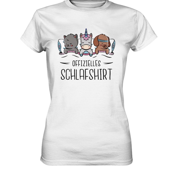 Offizielles Schlafshirt Einhorn Katze Hund T-Shirt Schlafanzug - Damenshirt
