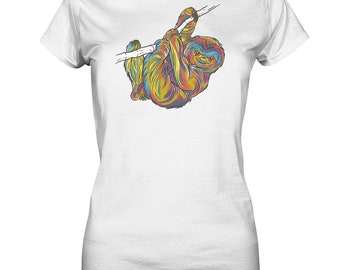 Colorful Sloth Climbs Rainbow Shirt - Ladies Premium Tee