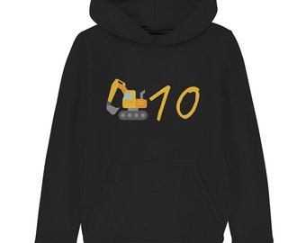 10 Jahre Bagger Geburtstag Baustelle Hoodie - Geschenkideen Jungs - Kinder Organic Kapuzenpullover