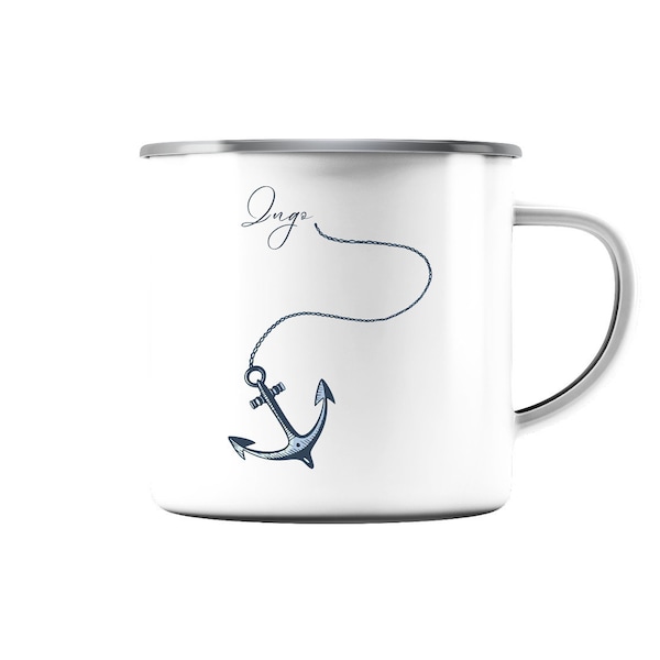 Emaille Tasse Anker mit Namen personalisiert Becher Vorname Geschenk Maritim