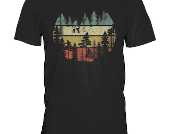 Berge Vintage Bäume Wald Outdoor Wandern Retro Holz T-Shirt Natur - Premium Shirt