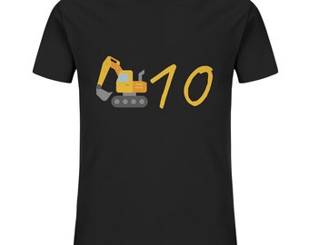 T-shirt graafmachine verjaardag 10 jaar cadeau-ideeën - biologisch verjaardagsshirt voor kinderen