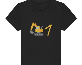 T-shirt graafmachine 1e verjaardag bouwplaats geschenken - baby organische verjaardag shirt