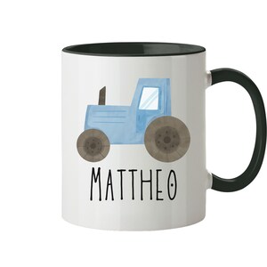 Taza de tractor azul personalizada con nombre taza de nombre de niños regalo de niños taza de beber cumpleaños niño granja