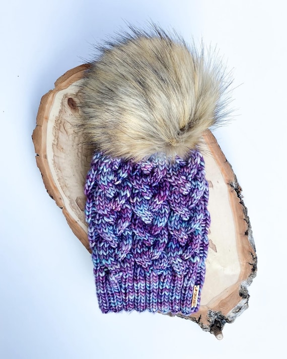 Luxury Hand Knit Hat with Faux Fur Pom Pom Hand Knit Ivory Peruvian Wool Hat With Faux Fur Pom Pom  main image 3
