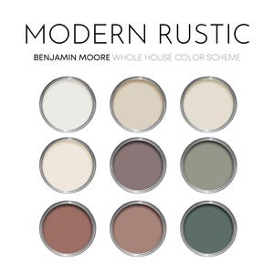 Modern Rustic Benjamin Moore Paint Palette, Modern Mountain, Rustic Farmhouse Interior Paint Colors for Home, Color Scheme, Cinnamon Slate