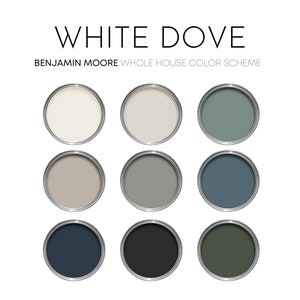 White Dove Benjamin Moore Paint Palette, Neutral Interior Colors for Home, Modern Color Scheme, Coastal Paint, Black