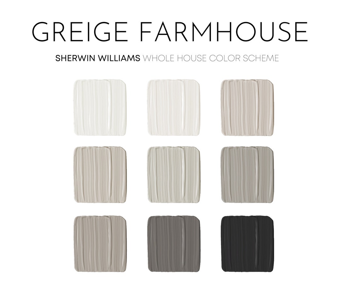 Greige Farmhouse Sherwin Williams Paint Palette Interior - Etsy