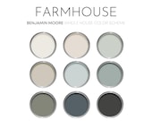 Farmhouse Benjamin Moore Paint Palette, Timeless Neutral Interior Colors, Whole House Color Scheme, Earthy Green, Revere Pewter