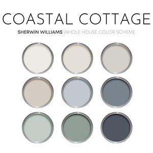 Coastal Cottage Sherwin Williams Paint Palette, Modern Neutral Interior Paint Colors for Home, Coastal Color Scheme, Pure White