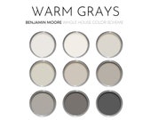 Warm Grays Benjamin Moore Paint Palette, Neutral Interior Paint Colors for Home, Farmhouse, Silver Fox, Swiss Coffee OC-45