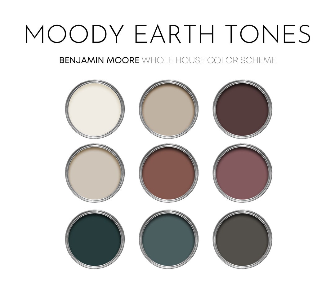 Moody Earth Tones Benjamin Moore Paint Palette, Interior Paint Colors