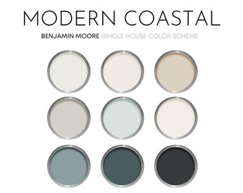 Paleta de pintura moderna costera de Benjamin Moore: colores de pintura interior neutros y modernos para el hogar: paleta de colores de Benjamin Moore