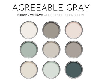Palette di colori Sherwin Williams Gray Agreeable - Colori neutri moderni per interni per la casa - Coordinamento della tavolozza dei colori per il design degli interni