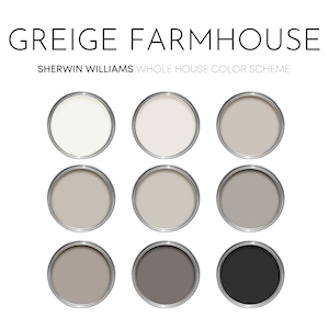 Greige Farmhouse Sherwin Williams Paint Palette, Interior Paint Colors for Home, Modern Neutral Warm Grays, Snowbound