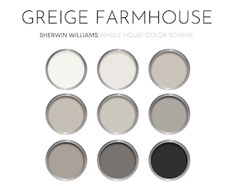 Greige Farmhouse Sherwin Williams Paint Palette, Interior Paint Colors for Home, Modern Neutral Warm Grays, Snowbound