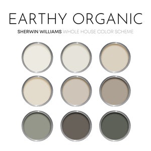 Earthy Organic Sherwin Williams Paint Palette, Modern Neutral Calm Boho Interior Paint Colors for Home, Color Scheme, Cold Foam, Minimalist