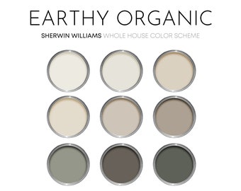 Earthy Organic Sherwin Williams Paint Palette, Modern Neutral Calm Boho Interior Paint Colors for Home, Color Scheme, Cold Foam, Minimalist