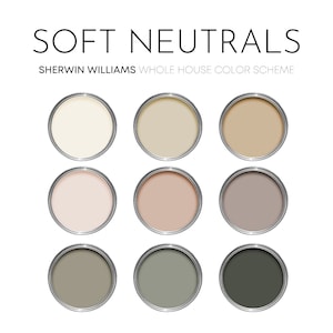 Soft Neutrals Sherwin Williams Paint Palette, Paint Colors for Home, Modern Neutrals, Interior Design, Evergreen Fog Color Scheme