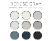 Repose Gray Sherwin Williams Paint Palette, Modern Neutrals, Whole House Color Scheme, Best Selling, Tricorn Black