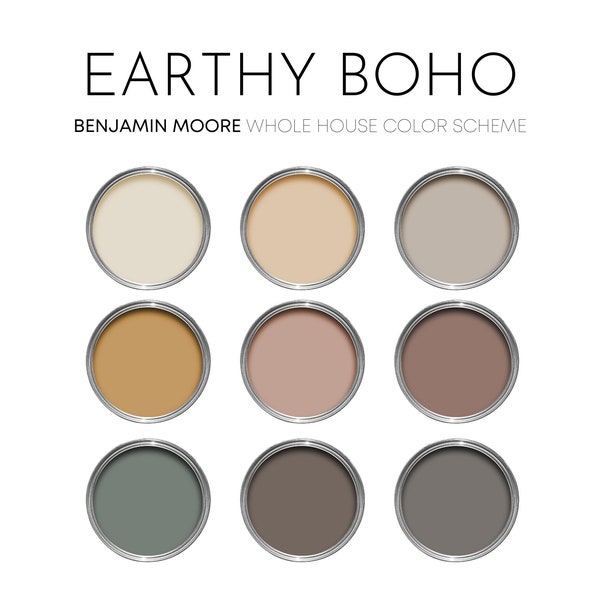 Earthy Boho Benjamin Moore Paint Palette, Interior Paint Colors for Home, Earthy Neutrals, White Sand