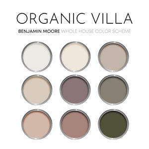 Organic Villa Benjamin Moore Paint Palette, Modern Neutral Calm Cozy Interior Paint Colors for Home, Color Scheme, Cinnamon Slate