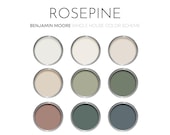 Rosepine Benjamin Moore Paint Palette, Timeless Neutral Interior Colors, Whole House Color Scheme, Earthy Green, Saybrook Sage