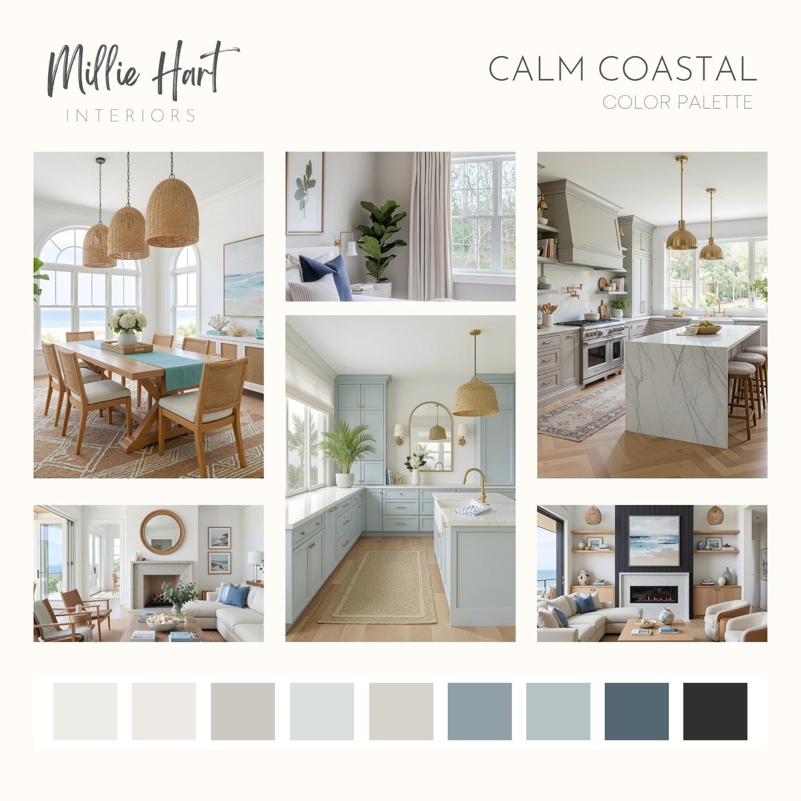 Calm Coastal Benjamin Moore Paint Palette, Peaceful Neutral Beach House ...