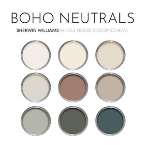 Boho Neutrals Sherwin Williams Paint Palette, 2023 Color of the Year Interior Paint Colors for Home, Earthy Neutrals, Dover White