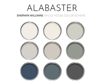 Palette di colori Alabaster Sherwin Williams - Colori per interni di case coloniche moderne - Schema di colori coordinato per il design degli interni