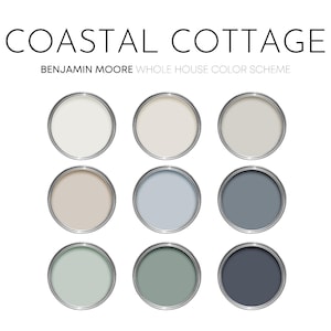 Paleta de tinta Benjamin Moore Coastal Cottage, cores de tinta para interiores neutras e modernas para casa, esquema de cores costeiras, Seapearl