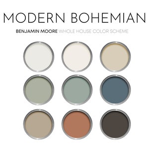 Modern Bohemian Benjamin Moore Paint Palette, Interior Paint Colors for Home, Interior Design Paint Scheme, Boho Color Scheme, Saybrook Sage