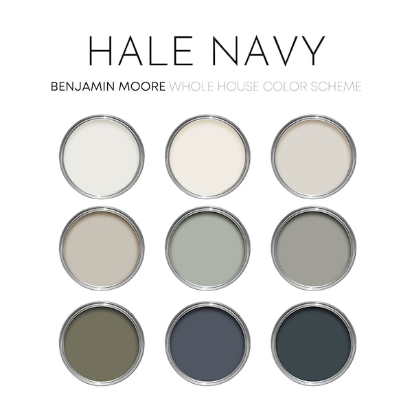 Hale Navy Benjamin Moore Paint Palette, Neutral Lake House Interior Paint Colors for Home, Cabin Paint Colors, Modern Neutrals, White Heron
