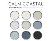 Calm Coastal Benjamin Moore Paint Palette, Peaceful Neutral Beach House Interior Paint Colors