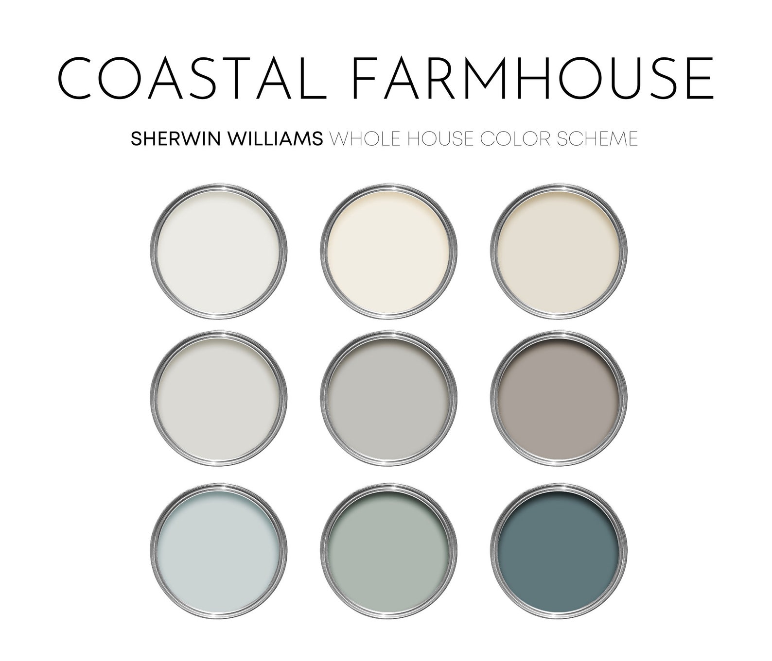 Coastal Farmhouse Sherwin Williams Paint Palette, Modern Neutral Calm ...