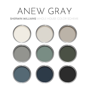 Anew Gray Sherwin Williams Paint Palette, Neutral Interior Colors for Home, Modern Color Scheme, Coastal Paint, Tricorn Black