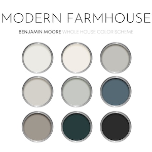 Modern Farmhouse Benjamin Moore Paint Palette, Modern Neutral Interior Colors, Whole House Color Scheme, Smoke Embers