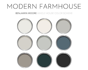 Modern Farmhouse Benjamin Moore Paint Palette, Modern Neutral Interior Colors, Whole House Color Scheme, Smoke Embers