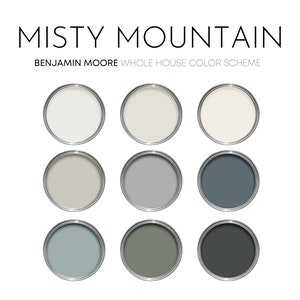 Misty Mountain Benjamin Moore Paint Palette, Interior Paint Colors for Home, Interior Paint Scheme,  Front Door Colors, Mount Saint Anne