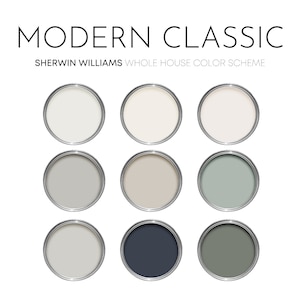 Modern Classic Sherwin Williams Paint Palette, Modern Neutral Interior Paint Colors for Home, Whole House Palette, Alabaster