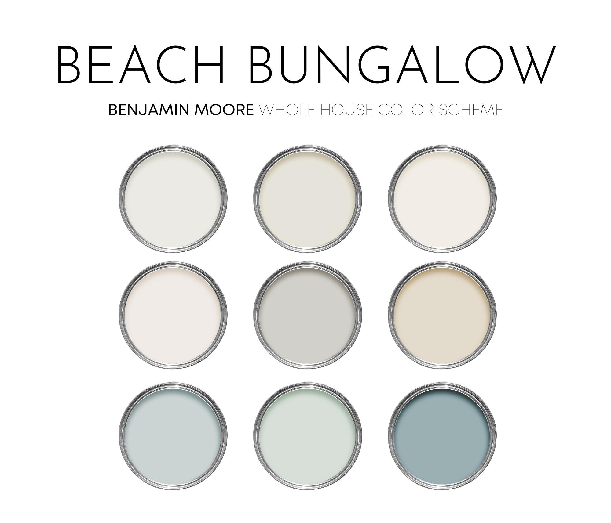 Paleta de tintas Beach Bungalow Benjamin Moore, cores de tinta para casa, tons neutros de casa de praia, casa inteira, cores de casa de praia, Seapearl