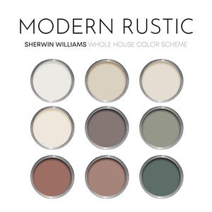 Modern Rustic Sherwin Williams Paint Palette, Modern Mountain, Rustic Farmhouse Interior Paint Colors for Home, Color Scheme, Rocky River
