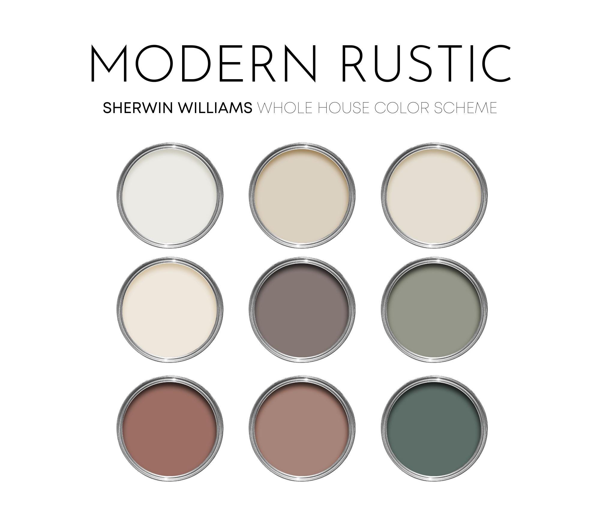 Modern Rustic Sherwin Williams Paint Palette, Modern Mountain, Rustic Farmhouse Interior Paint Colors for Home, Color Scheme, Rocky River