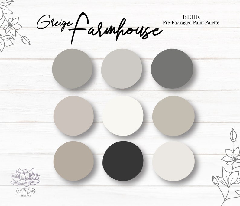 Greige Farmhouse Behr Paint Palette Interior Paint Colors Etsy Canada