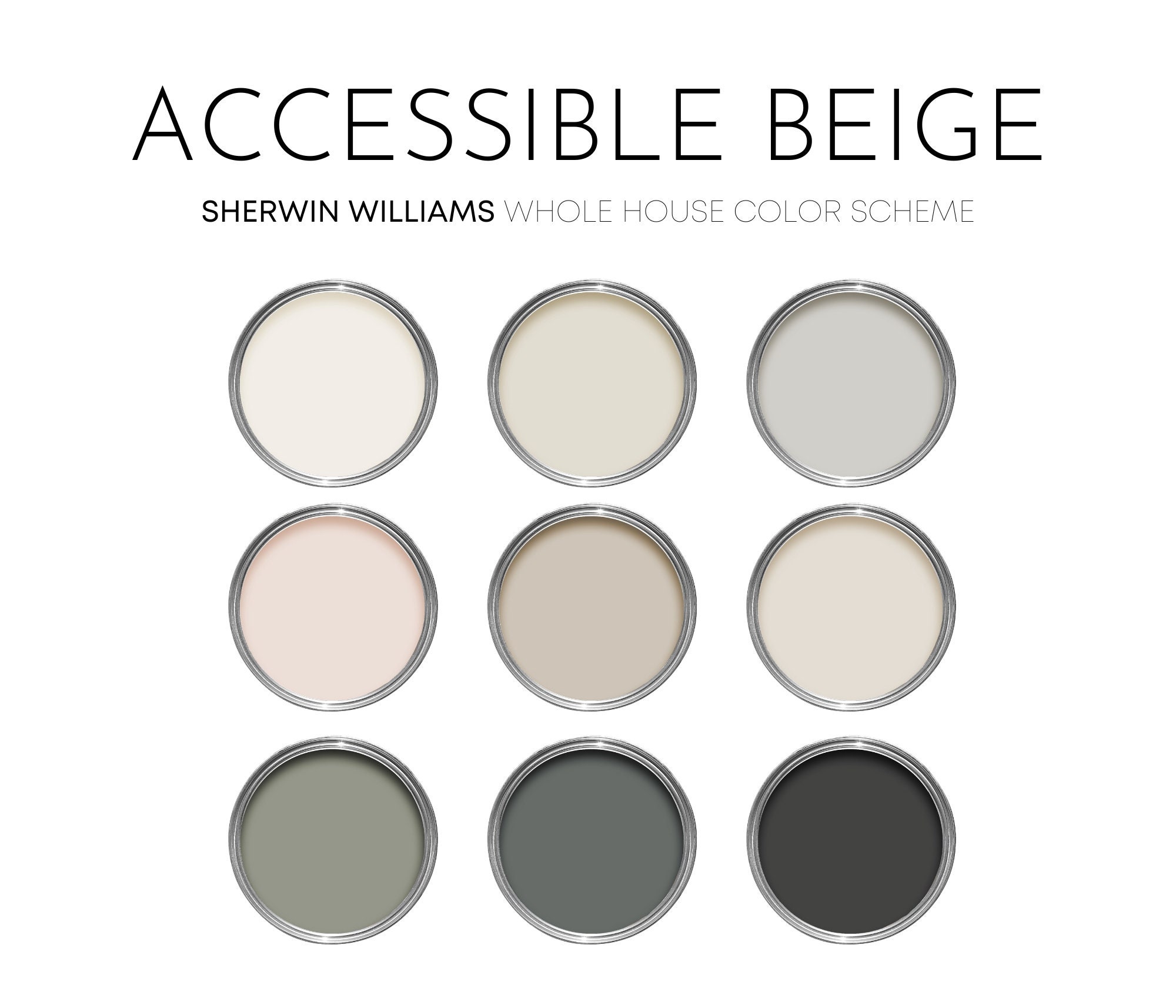 Accessible Beige Sherwin Williams Paint Palette Modern Neutral Paint Colors for Home Interior Design Paint Scheme Iron Ore Etsy