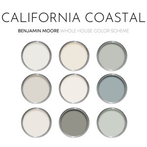 California Coastal Benjamin Moore Color Palette, Interior Paint Palette, Complimentary Paint Scheme, White Dove Coordinating Colors